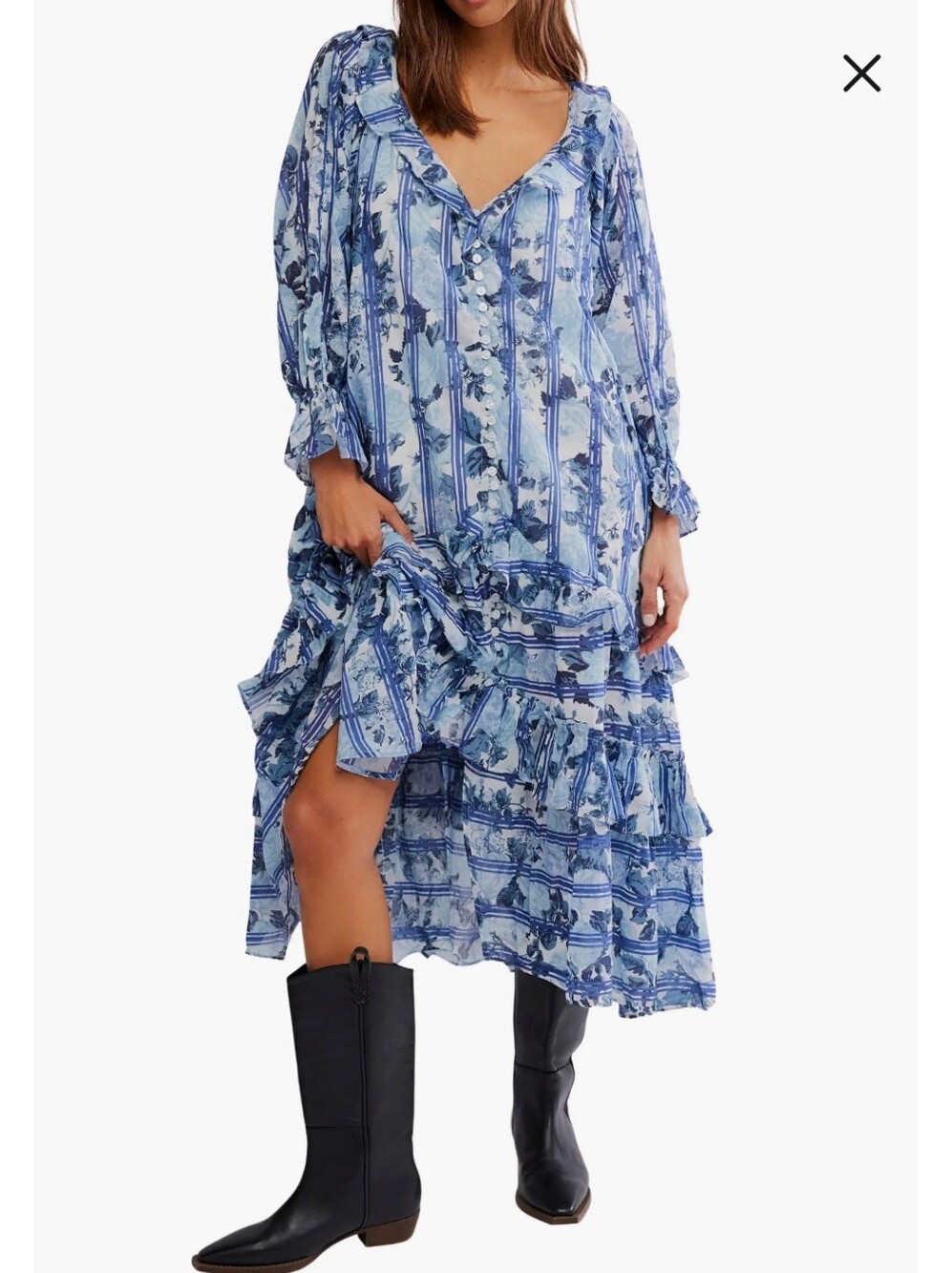 Free People Garden Wonders Blue Floral Midi Dress